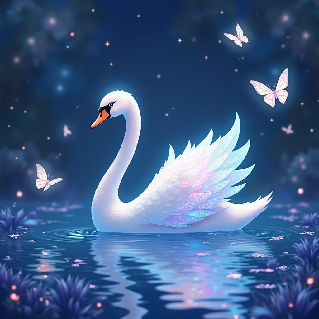 Ethereal Swan Gliding on Galactic Lake