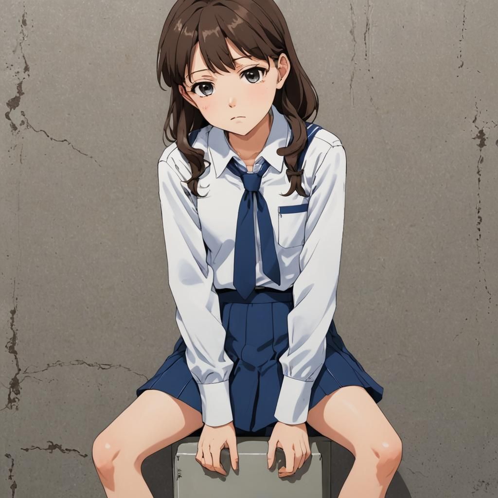 Sad Girl in School Uniform, Anime Style