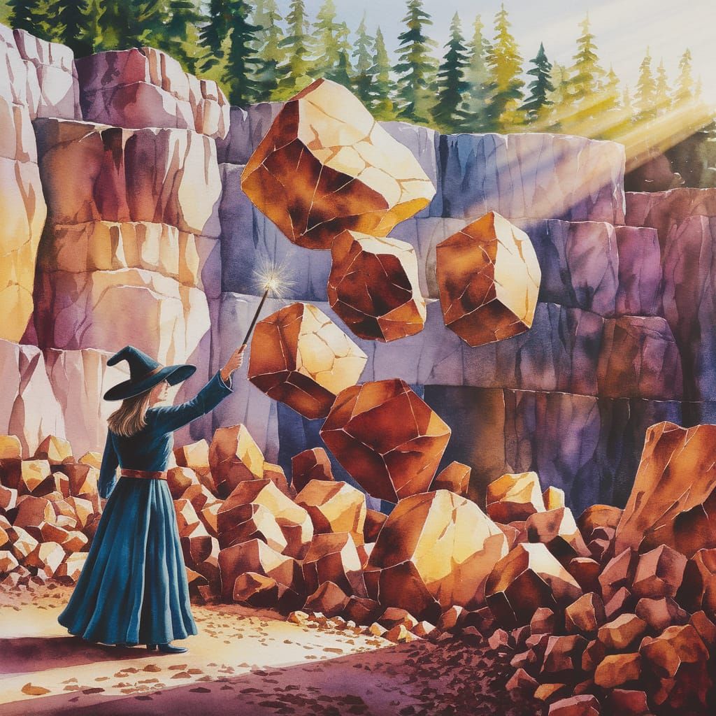 Witch Levitation Magic in Realistic Watercolor Painting