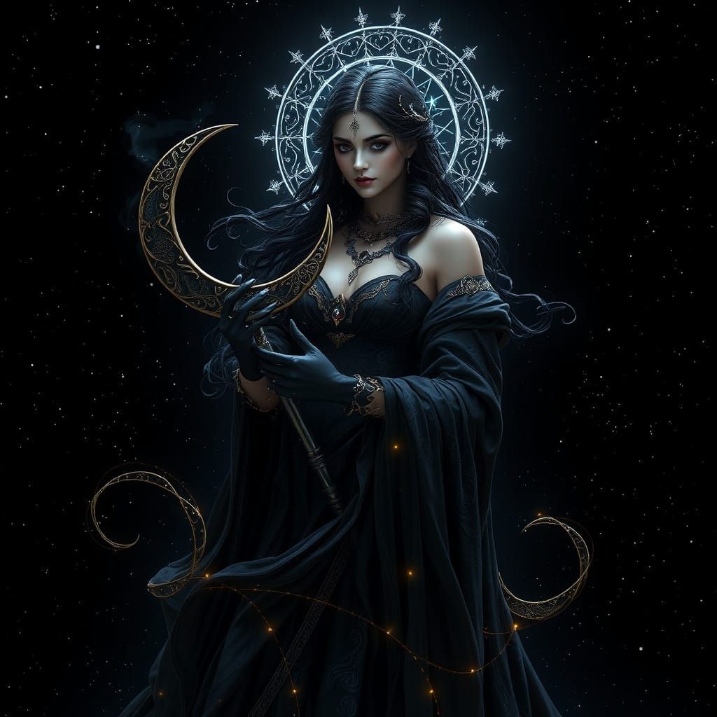Goddess of the Cosmic Night in Ethereal Splendor