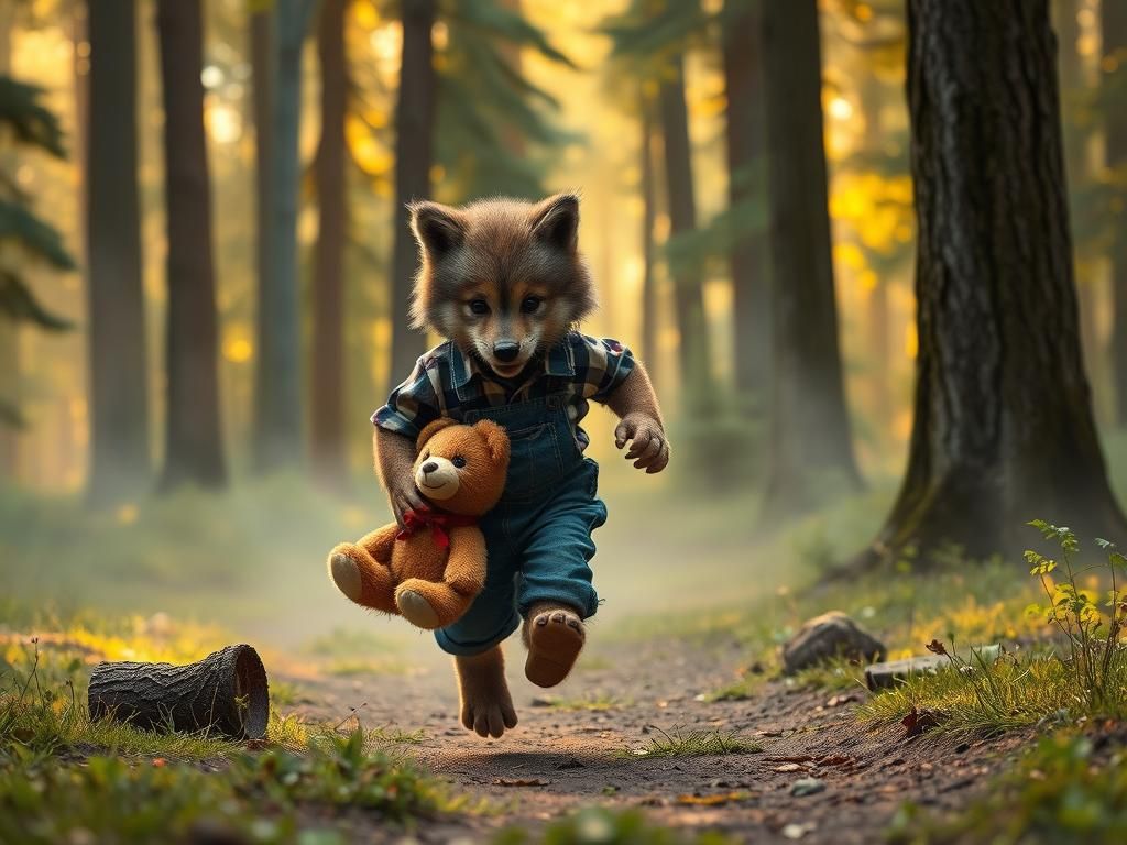 Baby Werewolf Runs Through Misty Forest Clearing