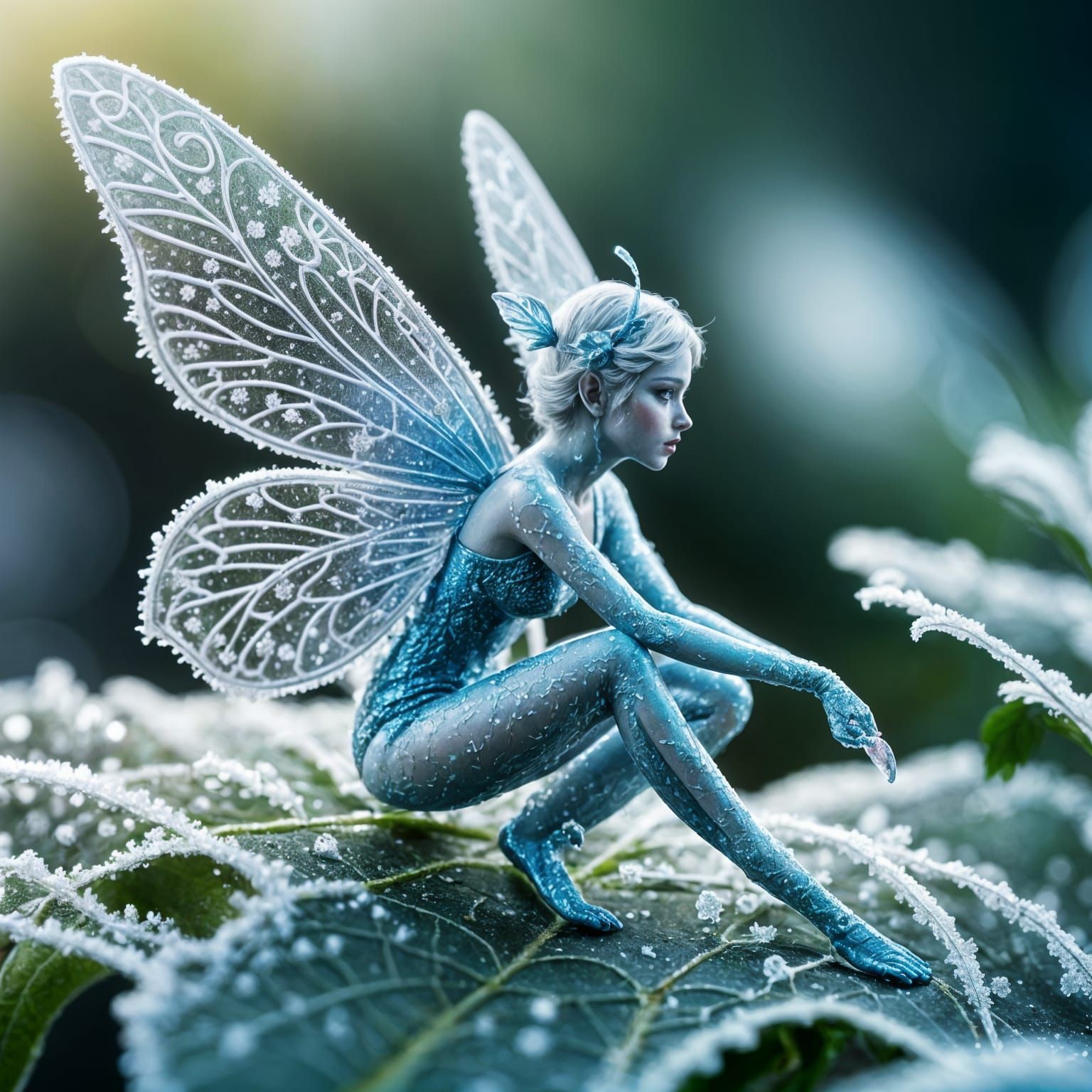 Detailed Frost Fairy with Iridescent Wings