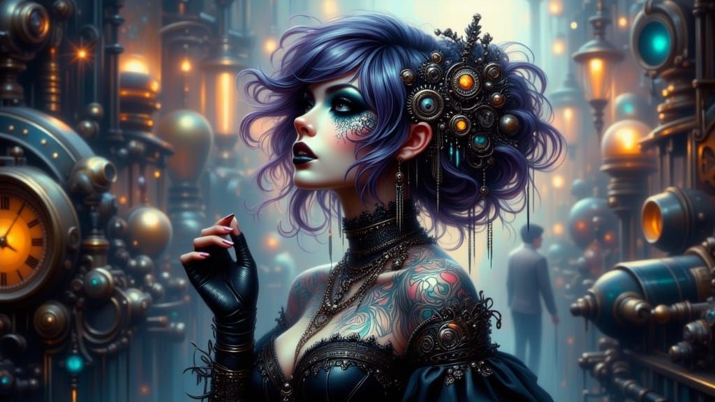 Clockwork Beauty in Steampunk Art Nouveau Style