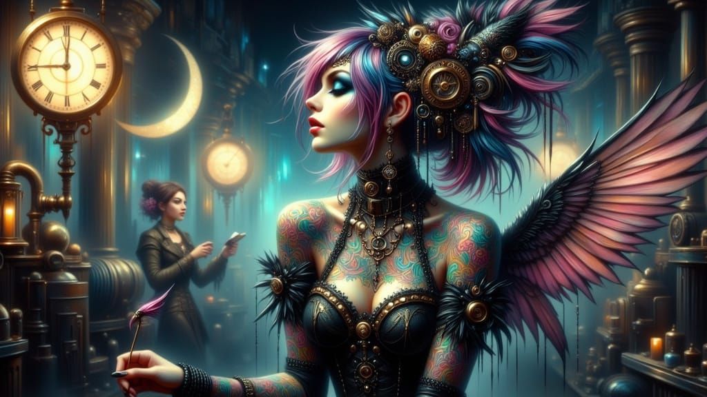 Clockwork Woman in Steampunk Art Nouveau Style