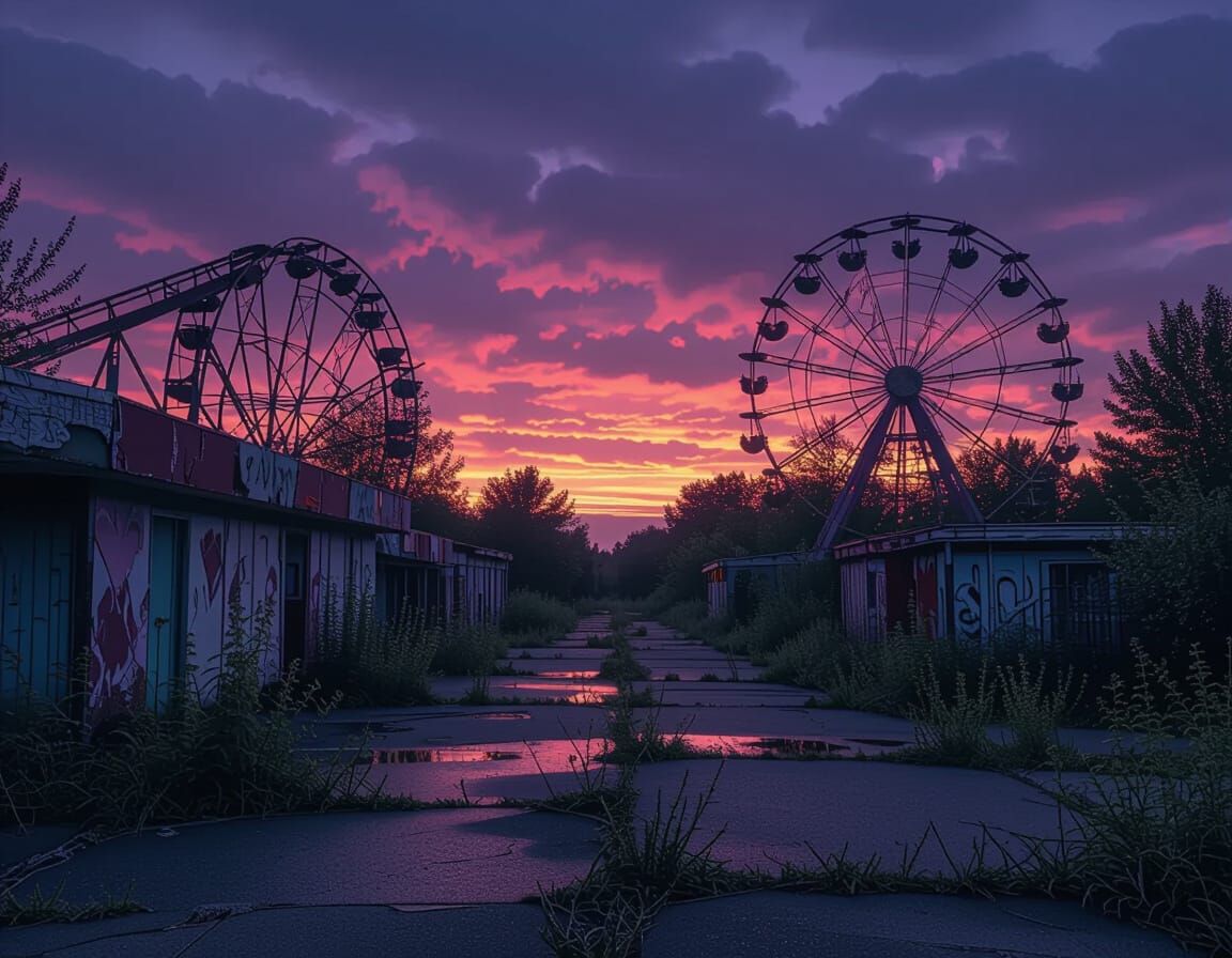 Melancholy Twilight at Abandoned Amusement Park
