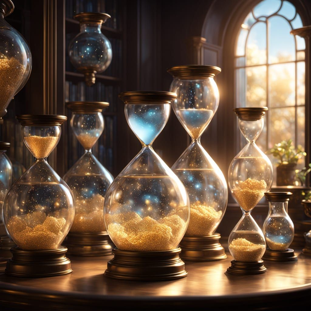 Cosmic Hourglass: Ethereal Mist and Starry Night