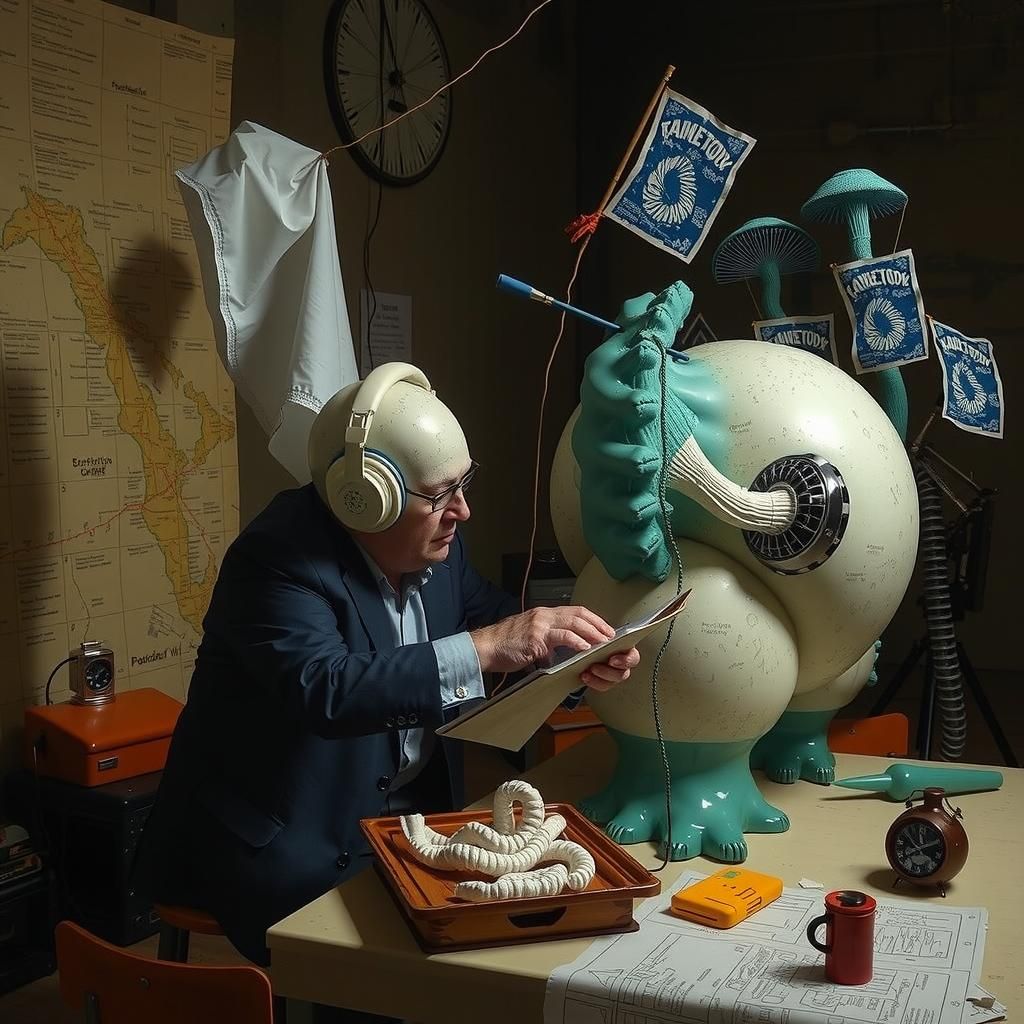 Surreal Giant Mushroom Prints in Bureaucratic Landscape