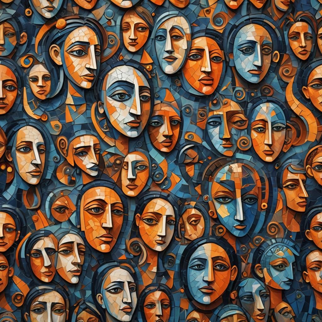 Picasso-Inspired Mosaic Art of Colorful Baby Faces