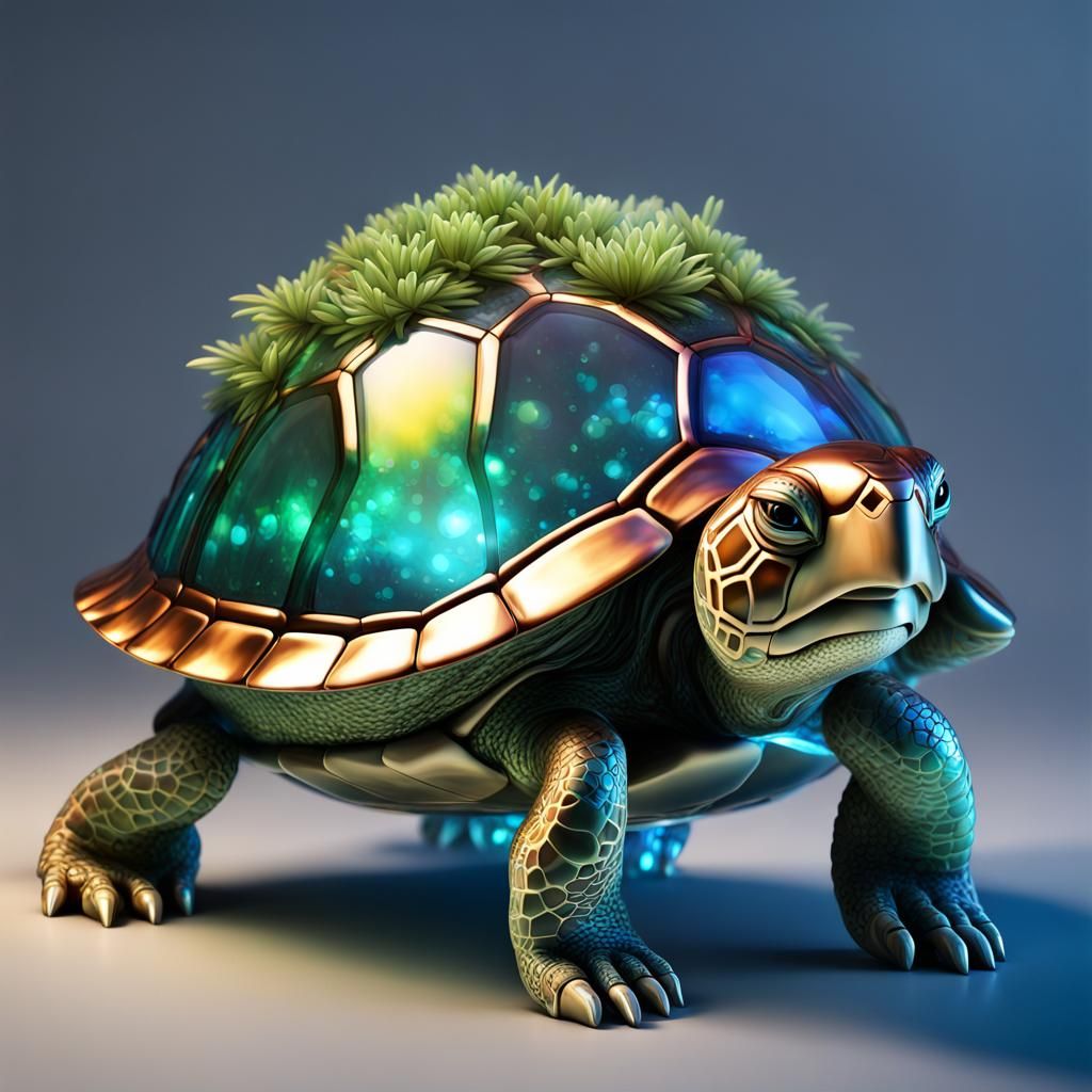 Bioluminescent Crystal Turtle Sculpture in 8k