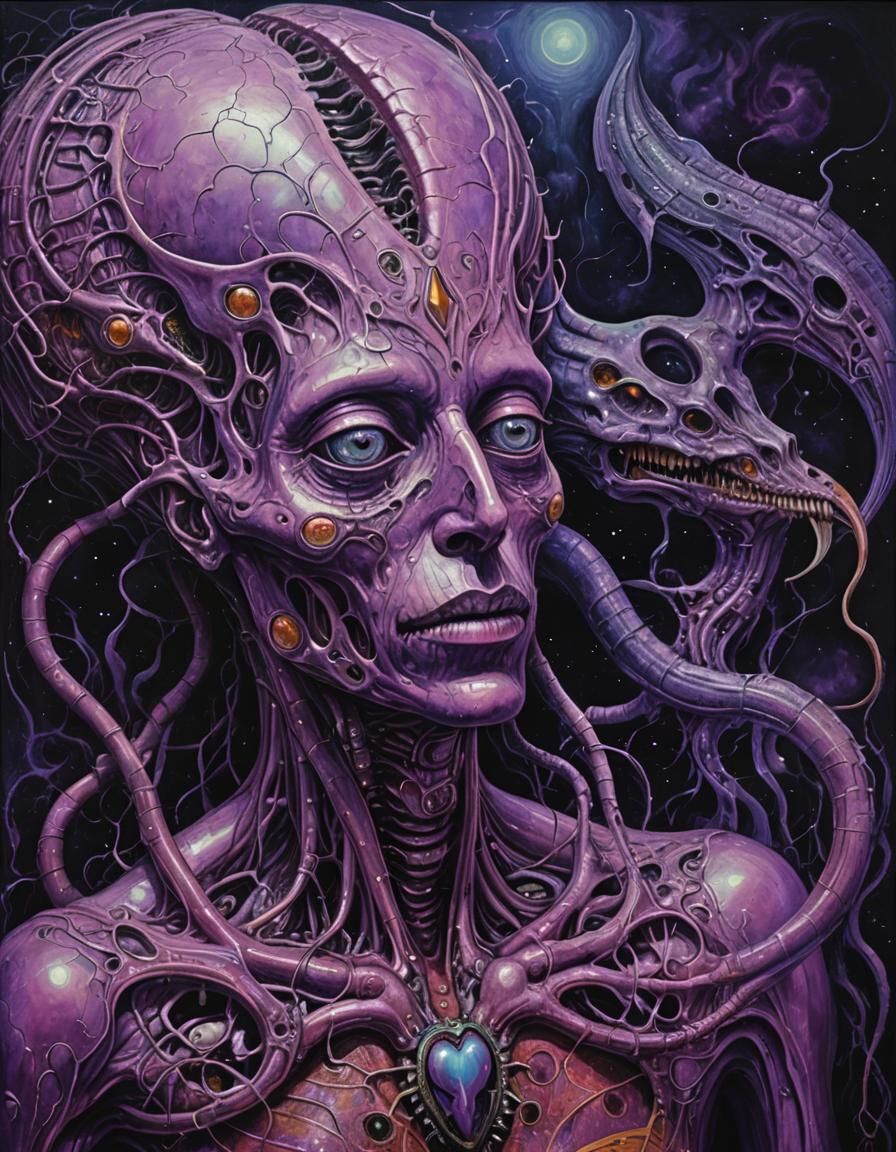 Purple Heart in Cyber Space: Surreal Fantasy Painting