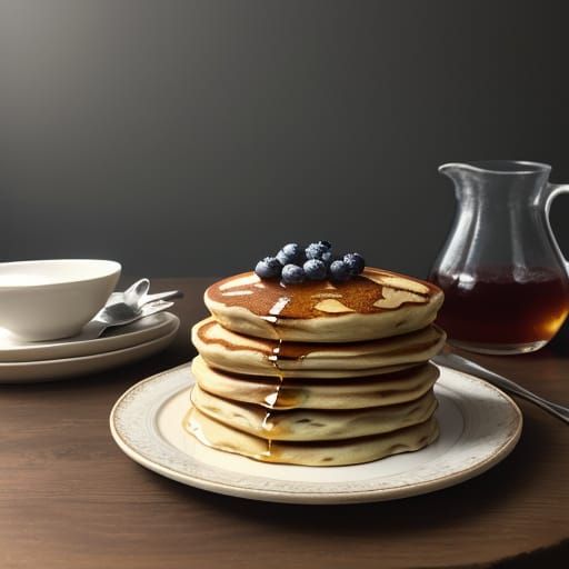 Glowing Blueberry Pancakes with Syrup in Golden Hour