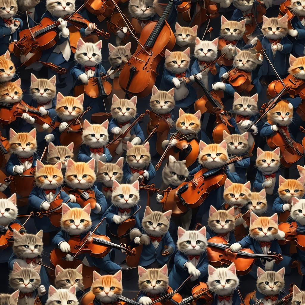 Fantastical Kitten Orchestra in Detailed Matte Painting