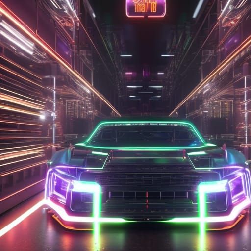 Neon Race Car Drifting Through Shibuya Streets