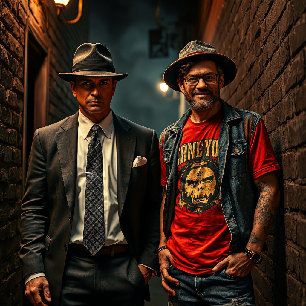 Gangster and Prankster in Smoky Alleyway, HDR