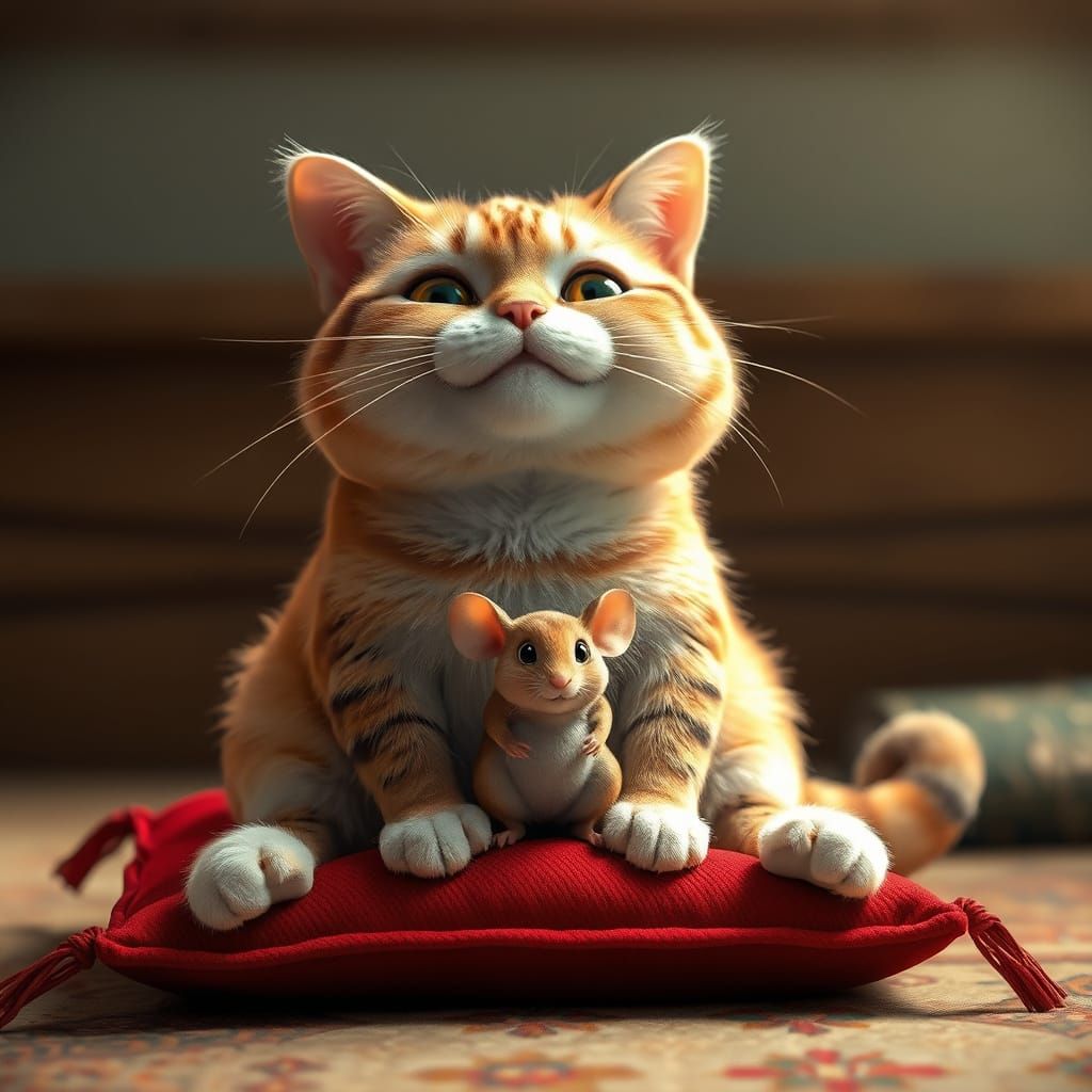 Cinematic Cat and Mouse in Whimsical Dreamlike Setting