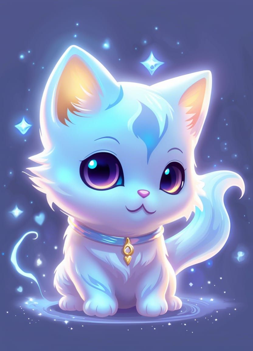 Adorable Chibi Kitten Ghost in Anime Splash Art