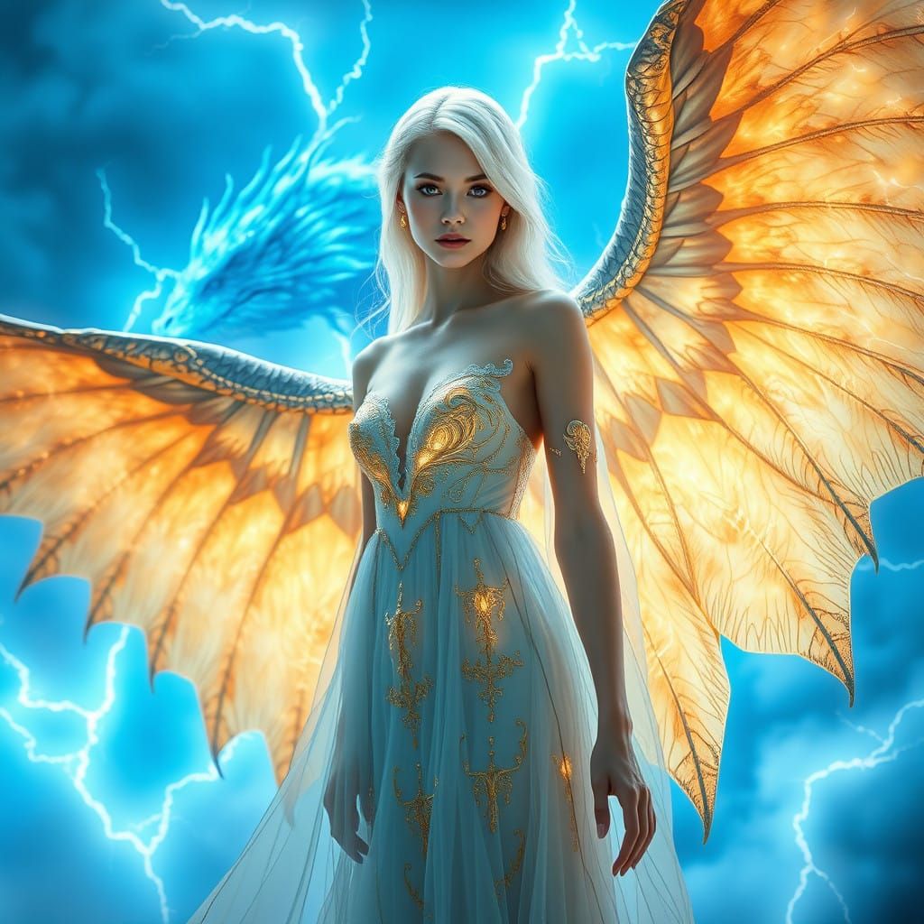 Angel in Ethereal Glow, Lightning Wings Unfurled