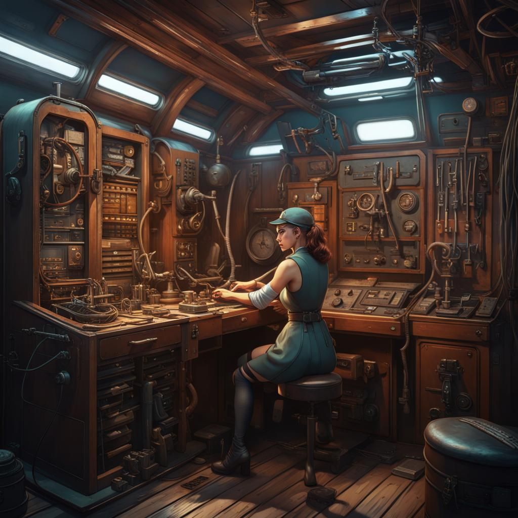 Dieselpunk Ship Repair: Fantasy Concept Art in 8K