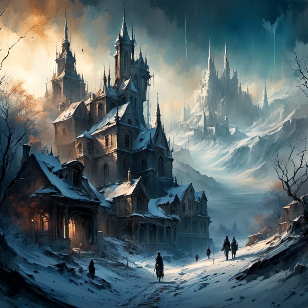 Frosted Town in Deep Color Fantasy Art