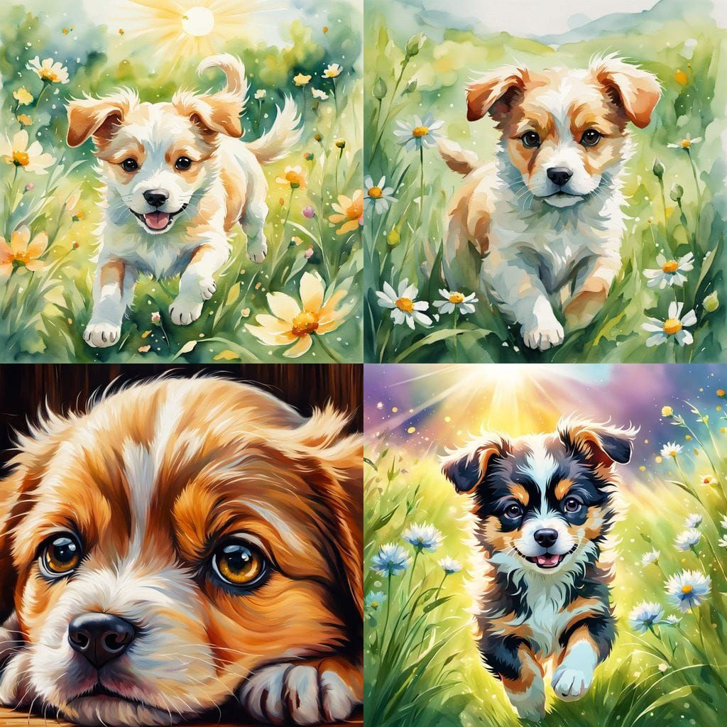 Cute Puppy Portrait in Watercolor Style