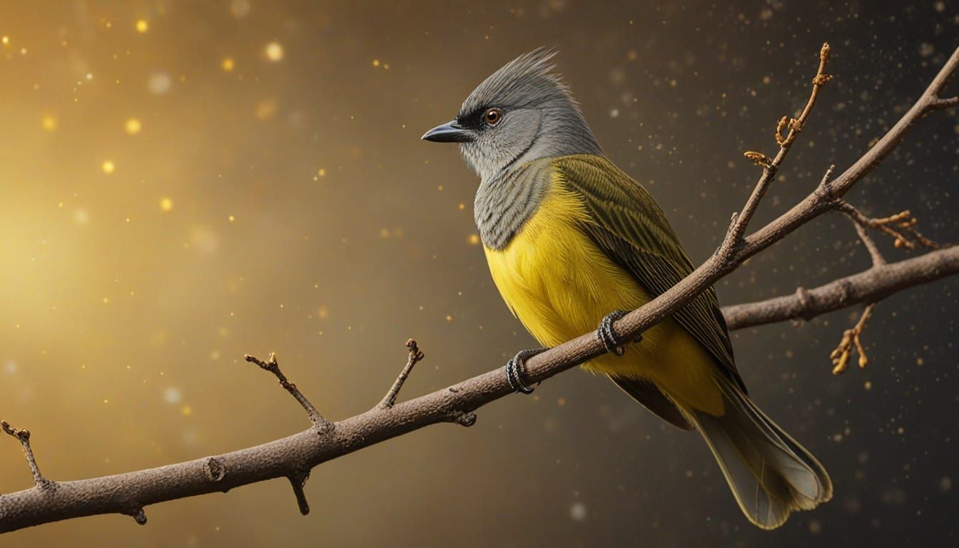 Yellow-Bellied Bulbul in Nebula, Hyperrealistic Splash Art