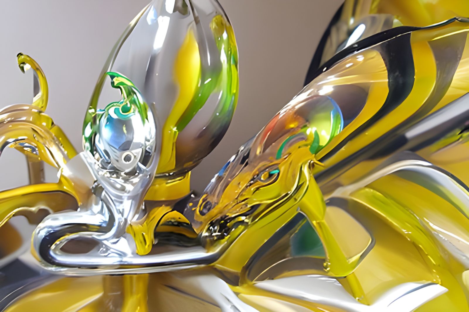 Abstract Glass Sculpture of a Robotic Dragon