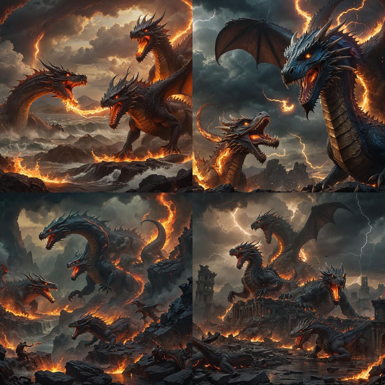 Epic Dragon and Serpent Battle in Fiery Storm