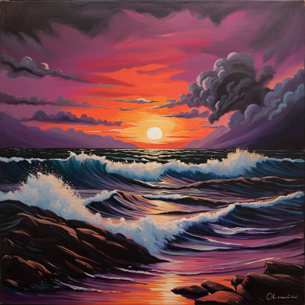 Fantasy Sunset Painting Inspired by Acrylic Pouring
