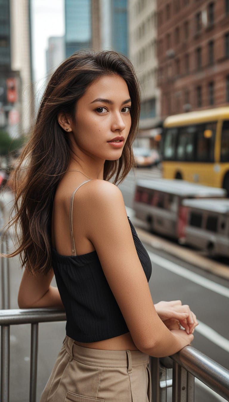 Young Woman Embracing Urban Vibe in Hong Kong City