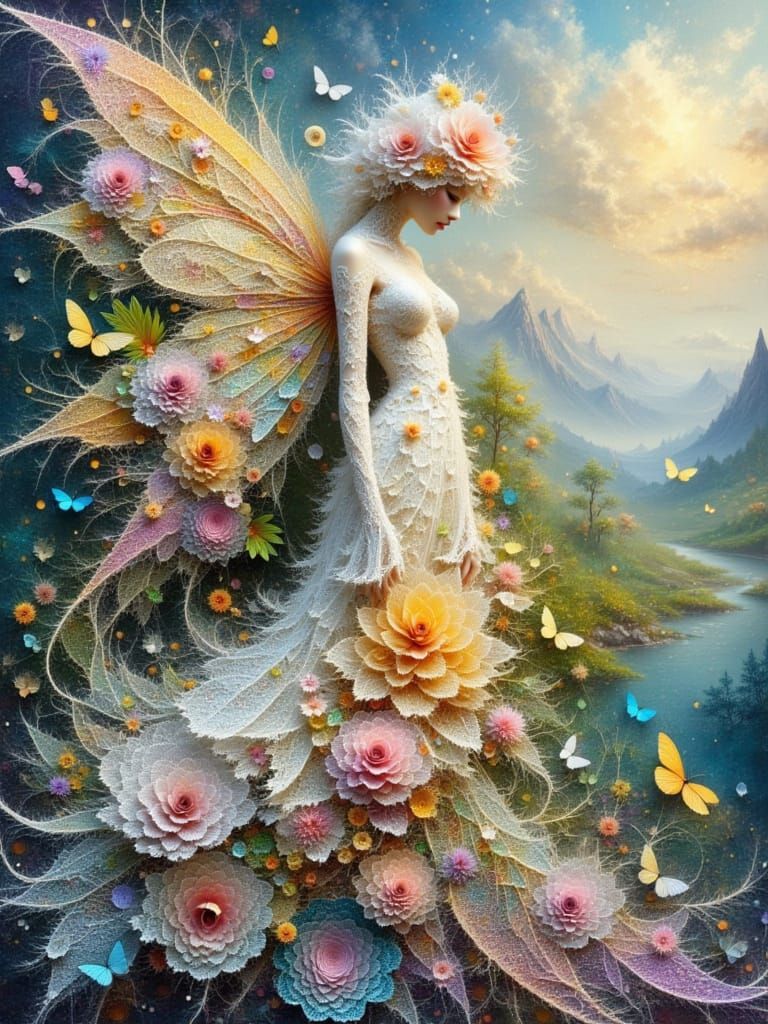 Whimsical Fractal Fairy in Pastel Paradise