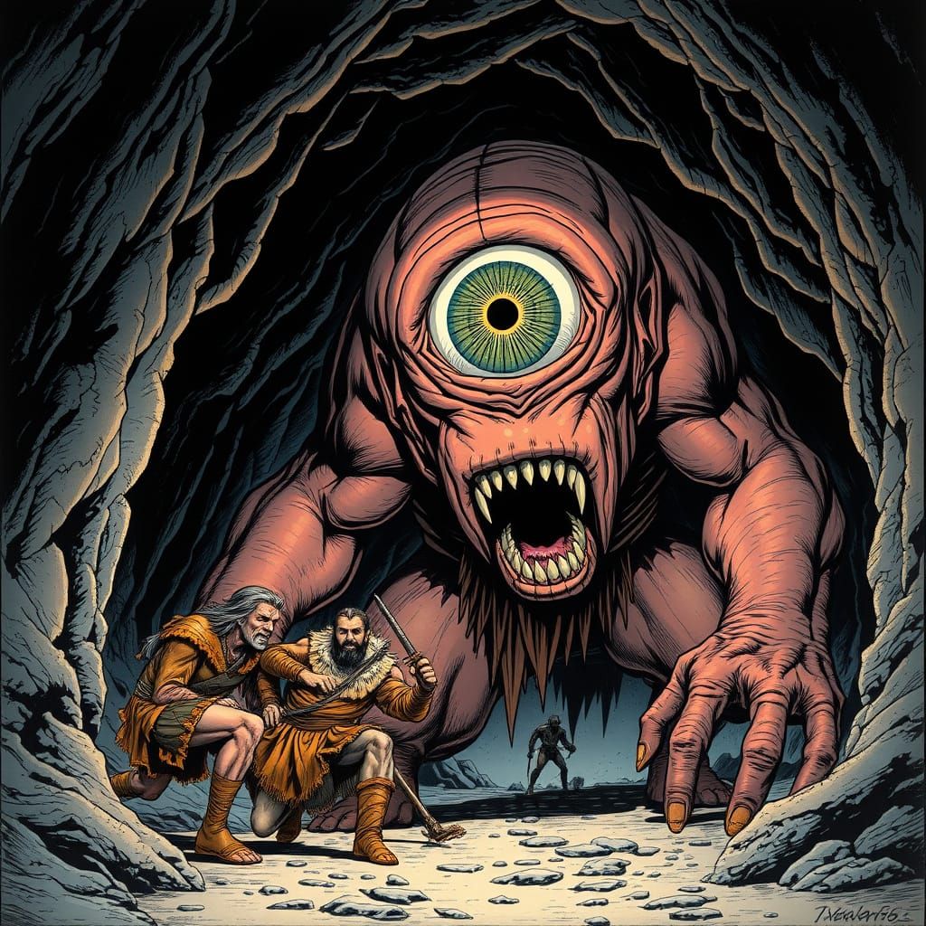 Cyclops Eats Explorers in Comics Style