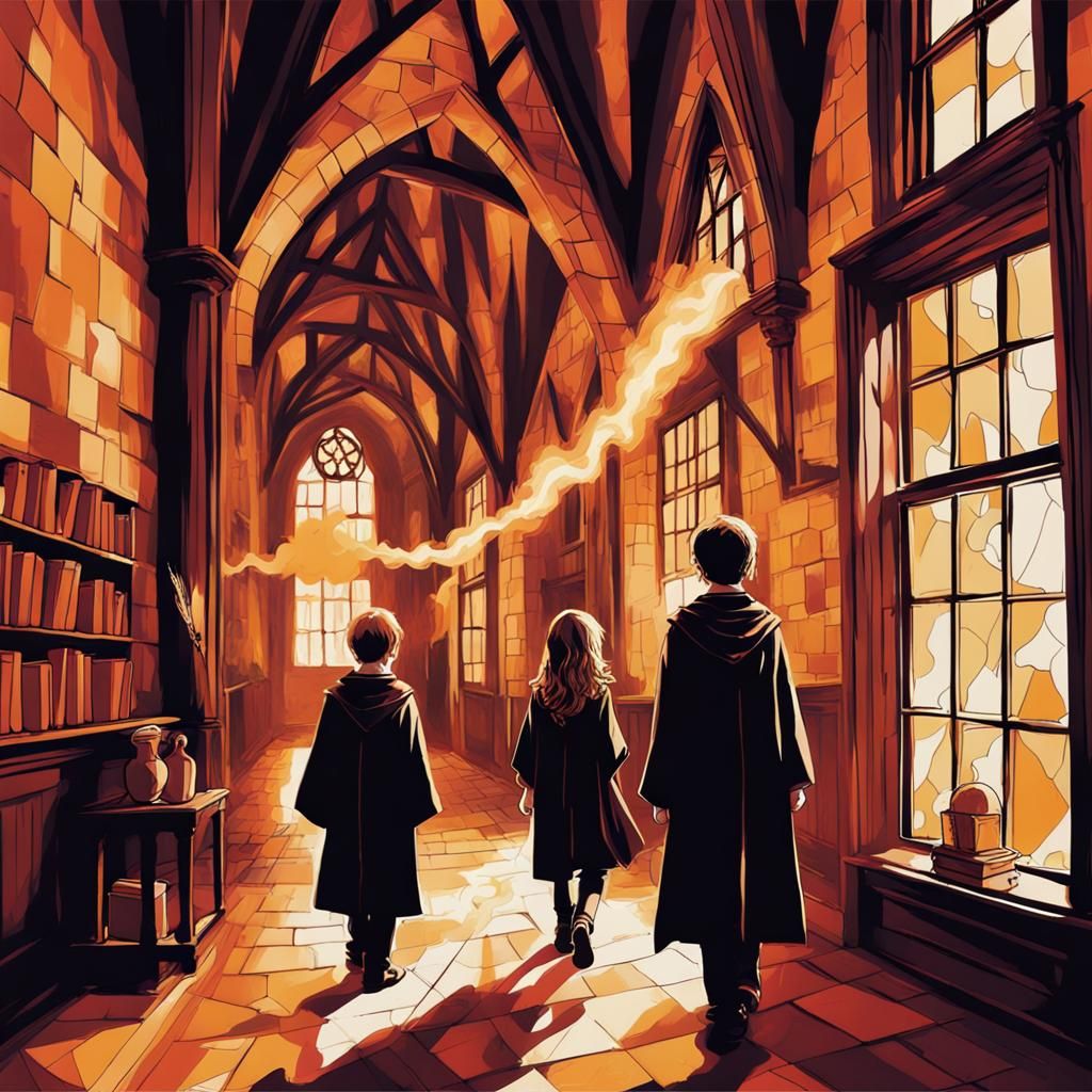 Harry Potter and Friends at Hogwarts in Abstract Art