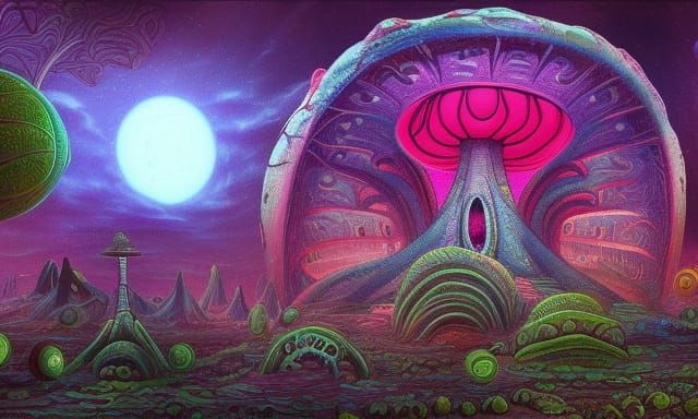 Ancient Alien Race in Mushroom World, Sci-Fi Concept Art