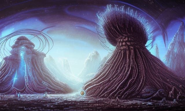 Ancient Alien Mushroom World in Psychedelic Sci-Fi Style