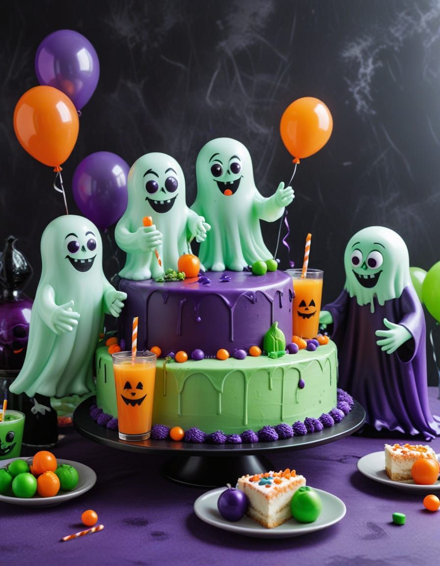 Cute Cartoon Spooky Birthday Party with Ghosts and Monsters