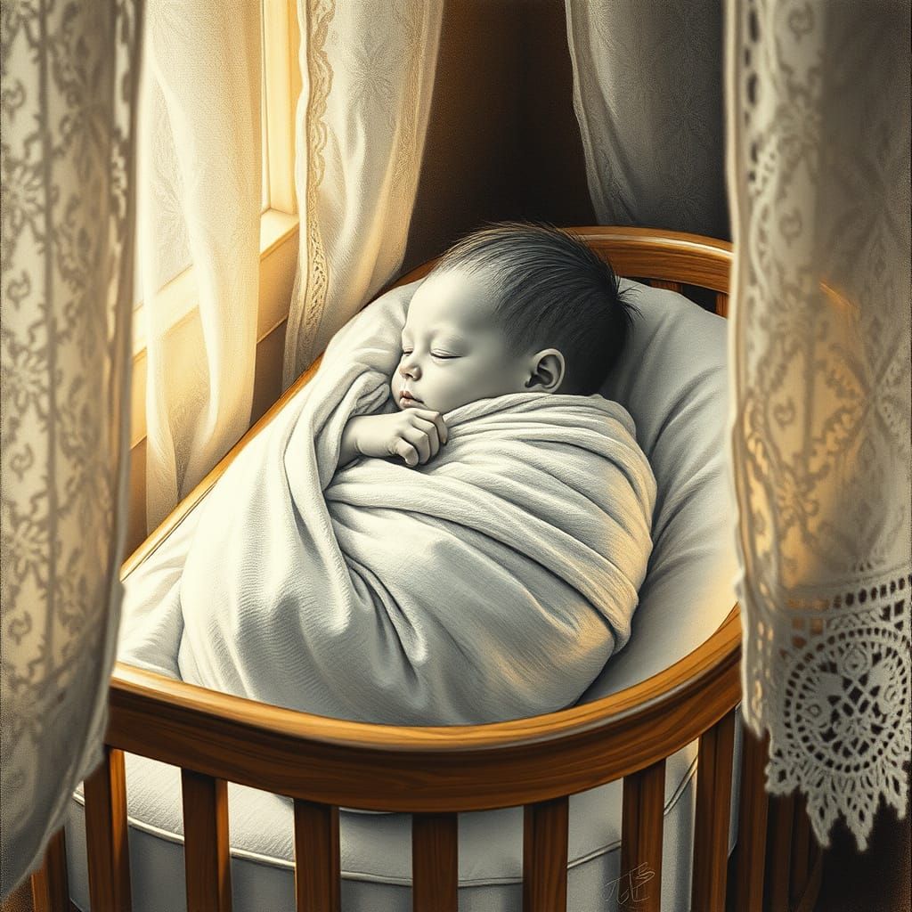 Warmth of Innocence in Charcoal Drawing Style