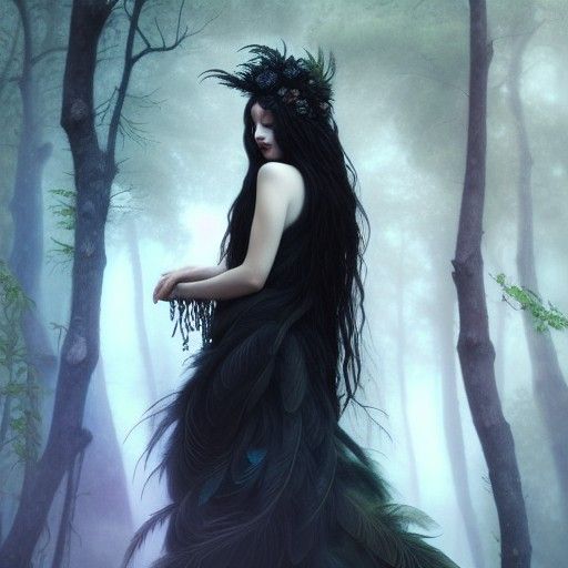 Forest Witch Goddess in Detailed Oil Painting