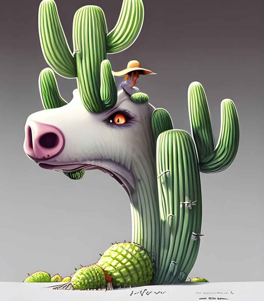 Monster Cow Cactus Plant in Surreal Digital Art