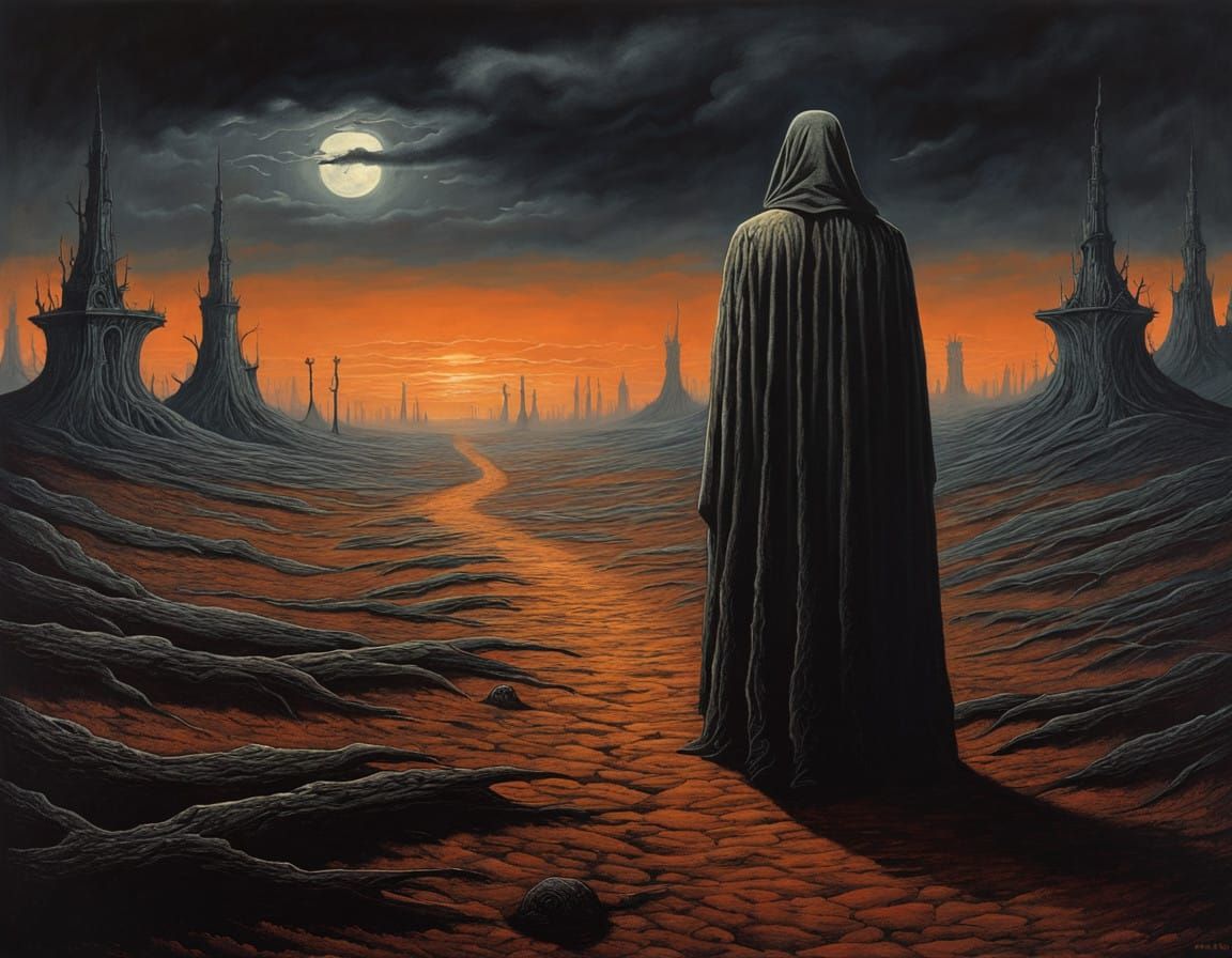 Eerie Dystopian Cityscape at Sunset