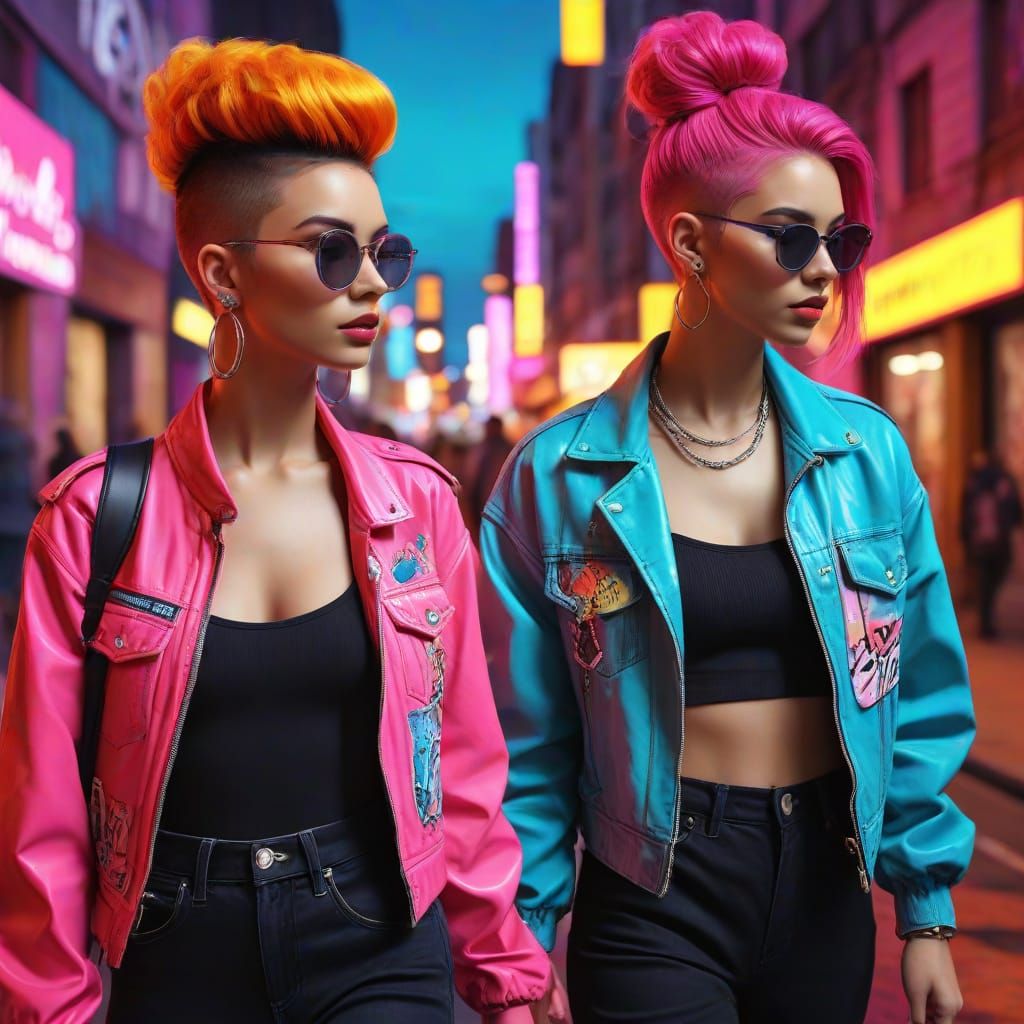 Pop Art Fashionistas in City Street