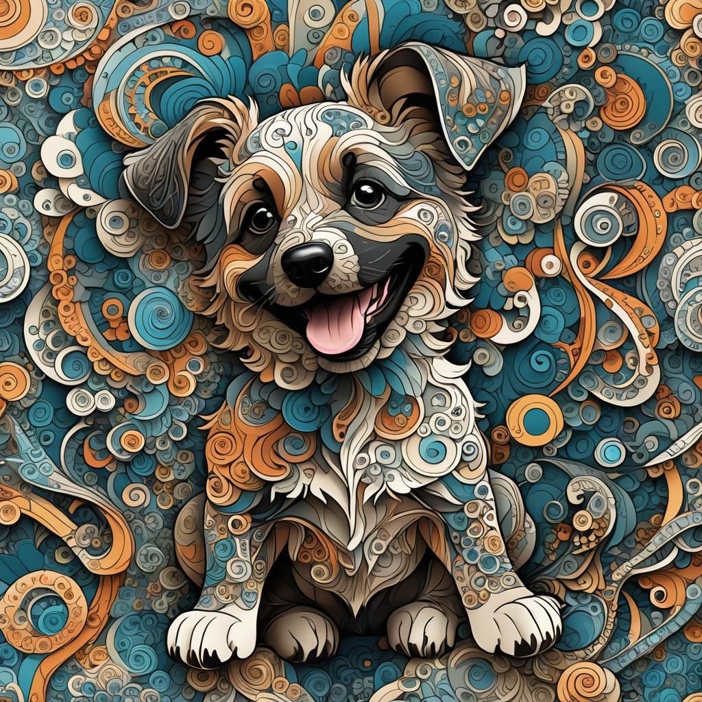 Happy Puppy in Abstract Vector Fractal Style