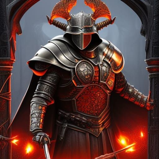 Gothic Medieval Knight in Silver and Gold Armor