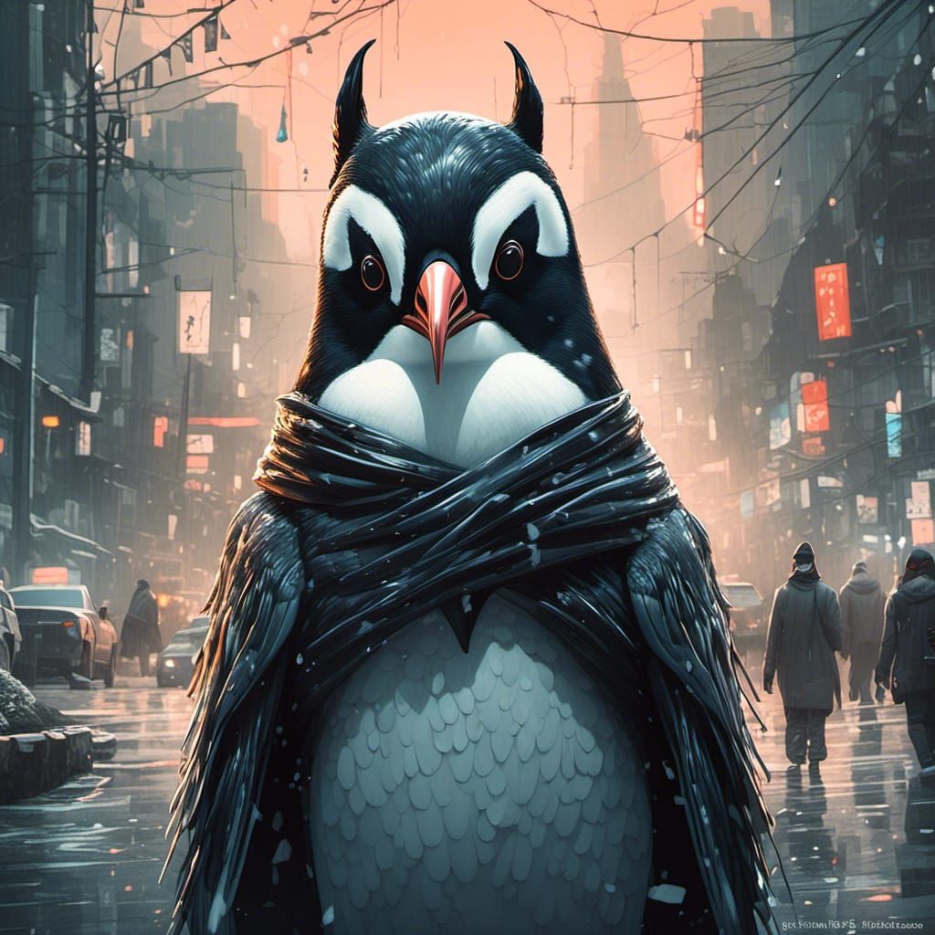 Creepy Penguin in Watercolor Style