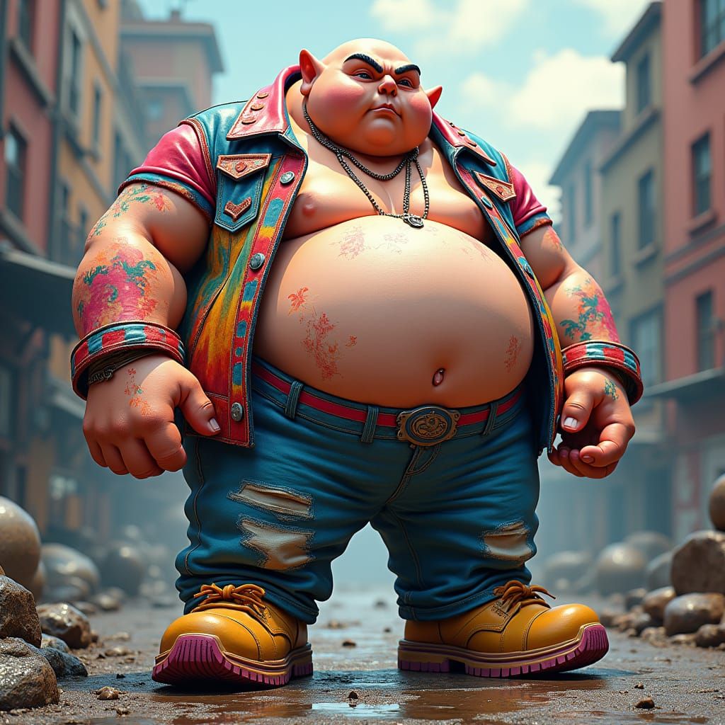 Majestic Rotund Figure in Urban Graffiti Art Style