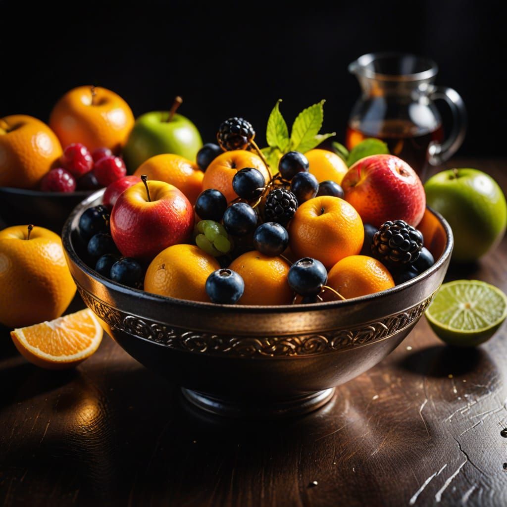 Food photography. Full shot.  The Balance of Bright and Dark Chiaroscuro Food Photography