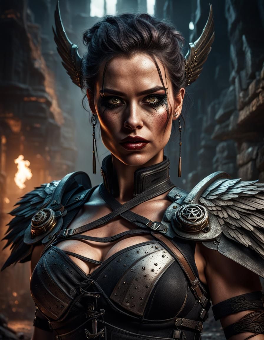 Fallen Angel in Cyberpunk Dark Fantasy