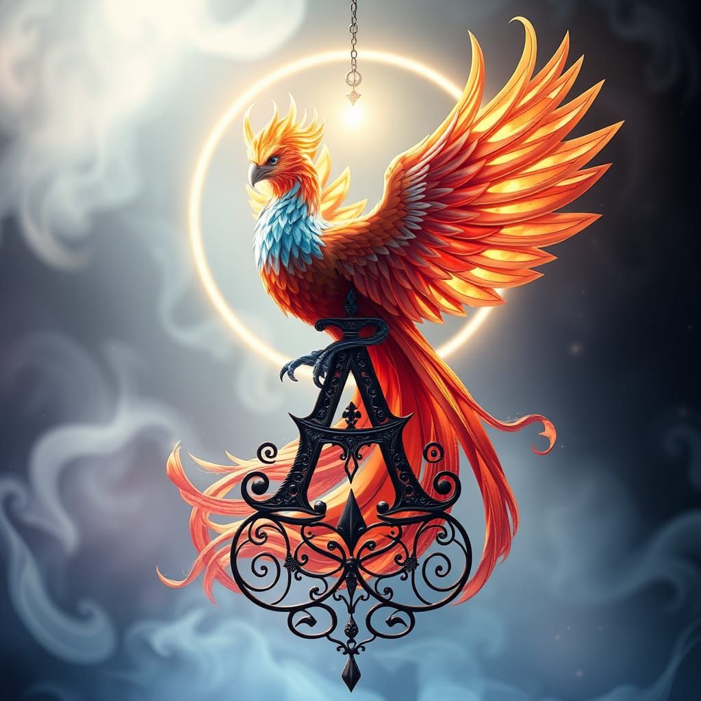 Mystical Phoenix on Wind Chime with Gothic Letter