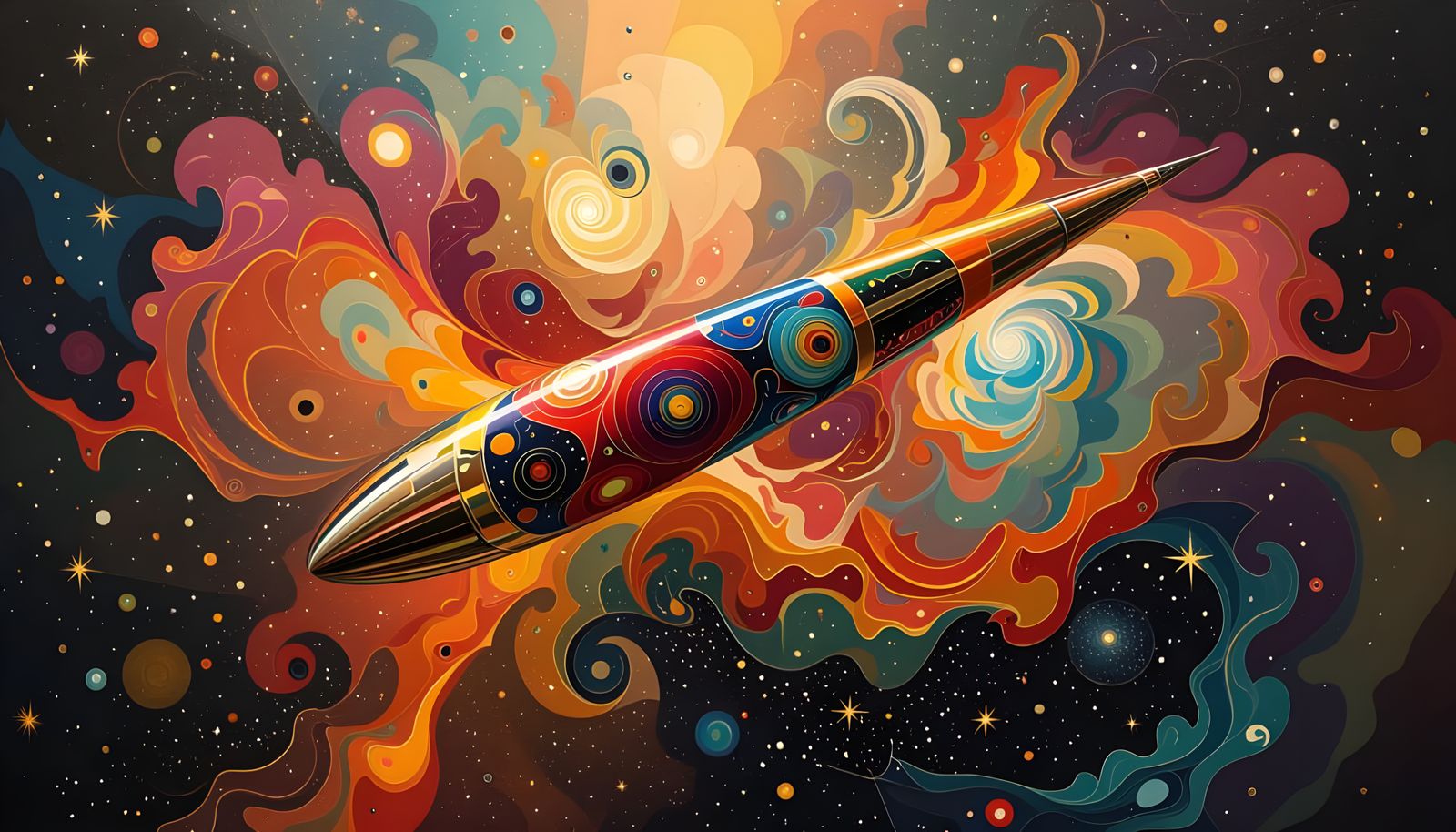 Iridescent Cylinder Mirrored in Impasto Cosmos