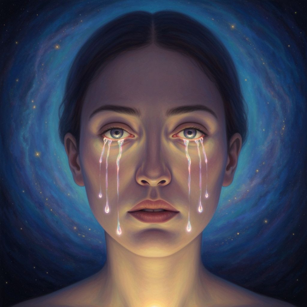 Surreal Portrait of Luminous Tears in Nebula