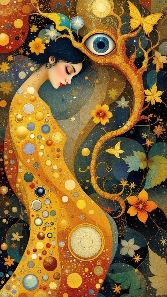 Golden Fractal Mandalas in the Style of Gustav Klimt